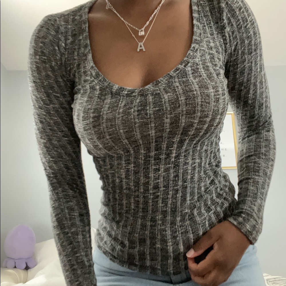 Express Grey Fall V-Neck Top